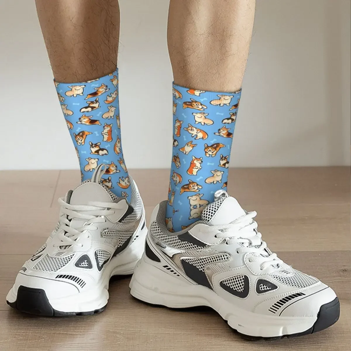 Jolly Corgis In Blue Socks Harajuku Super Soft Stockings All Season Long Socks Accessories for Man's Woman's Birthday Present