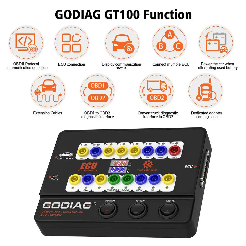 GT100+ GT100 Pro AUTO TOOLS OBDII Break Out Box ECU Connector