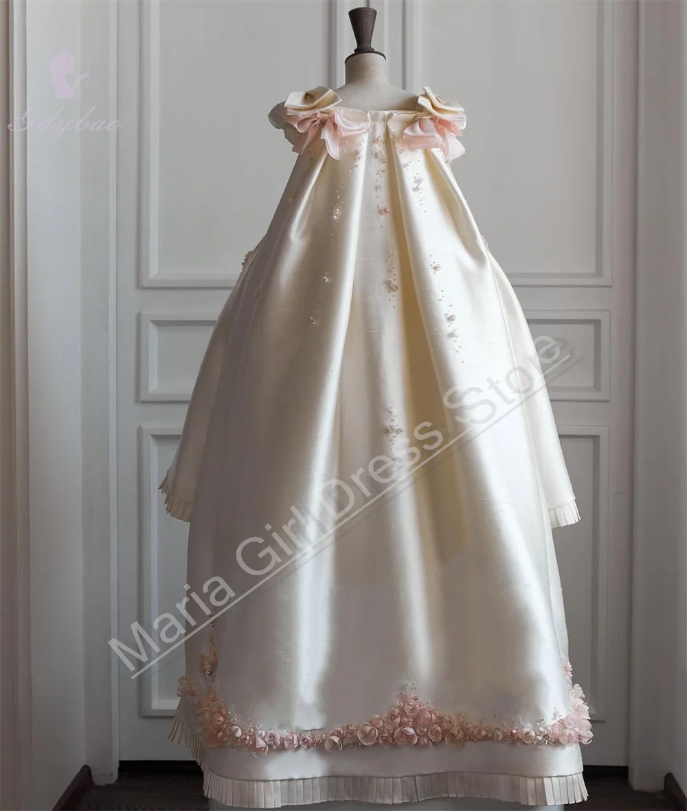 Customized Flower Girl Dress Cape Sleeve Communion Dress Floral Embroidery With Detachable Skirt Party Formal Gown