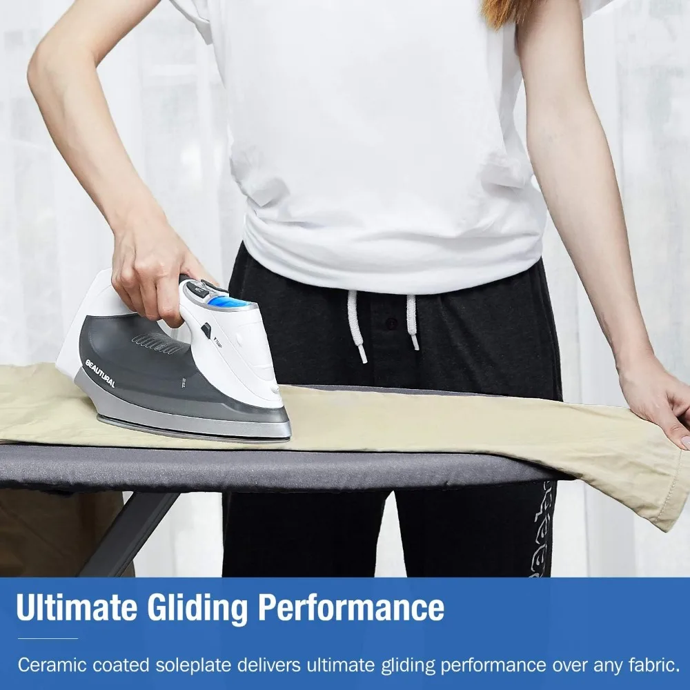 مكواة بخار بقدرة 1800 وات مع شاشة LCD رقمية، وإيقاف تلقائي ثلاثي الاتجاهات، و9 إعدادات لدرجة الحرارة المحددة مسبقًا للأقمشة المتغيرة باللون الرمادي