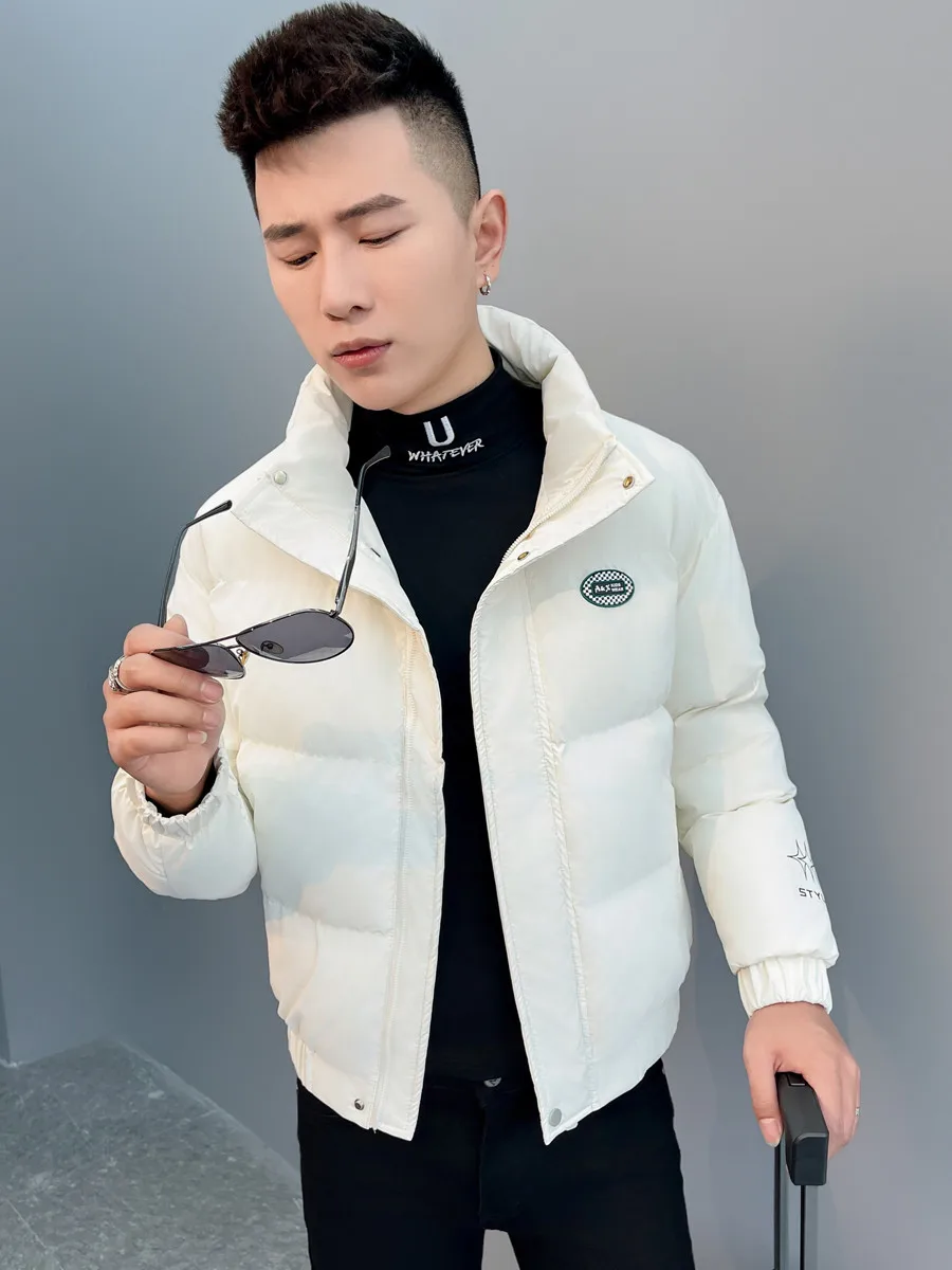 

Men's Winter ort down Cotton Jaet Slim Fit Stand Collar Korean Sle Youth Casual Warm Thiened Zipper Pure Color Coat