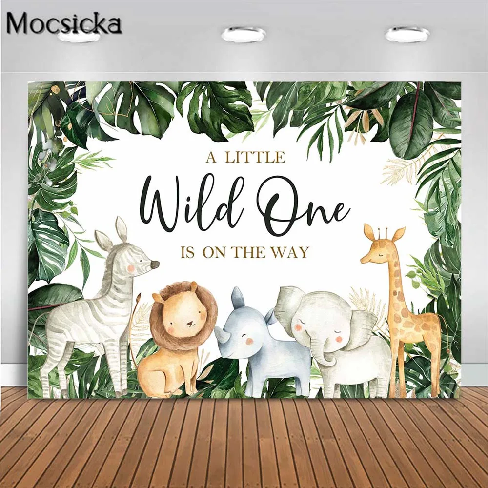 

Mocsicka Little Wild One Baby Shower Backdrop Jungle Wild Animals Boy Safari Birthday Party Photo Background Decor Custom Banner