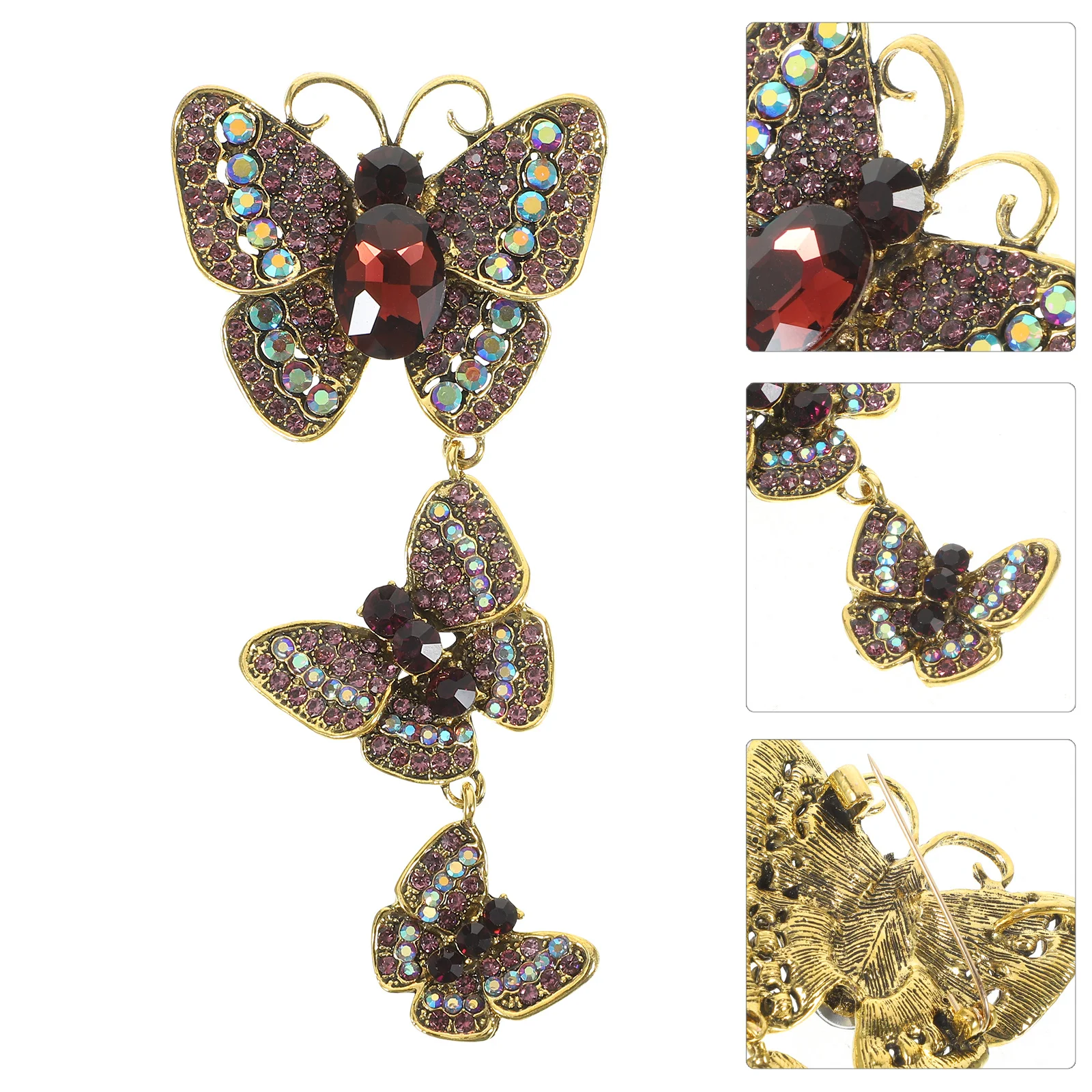 Broche de borboleta roxo strass pino xale cachecol chapéu lapela jóias para roupas femininas acessório terno decoração moda