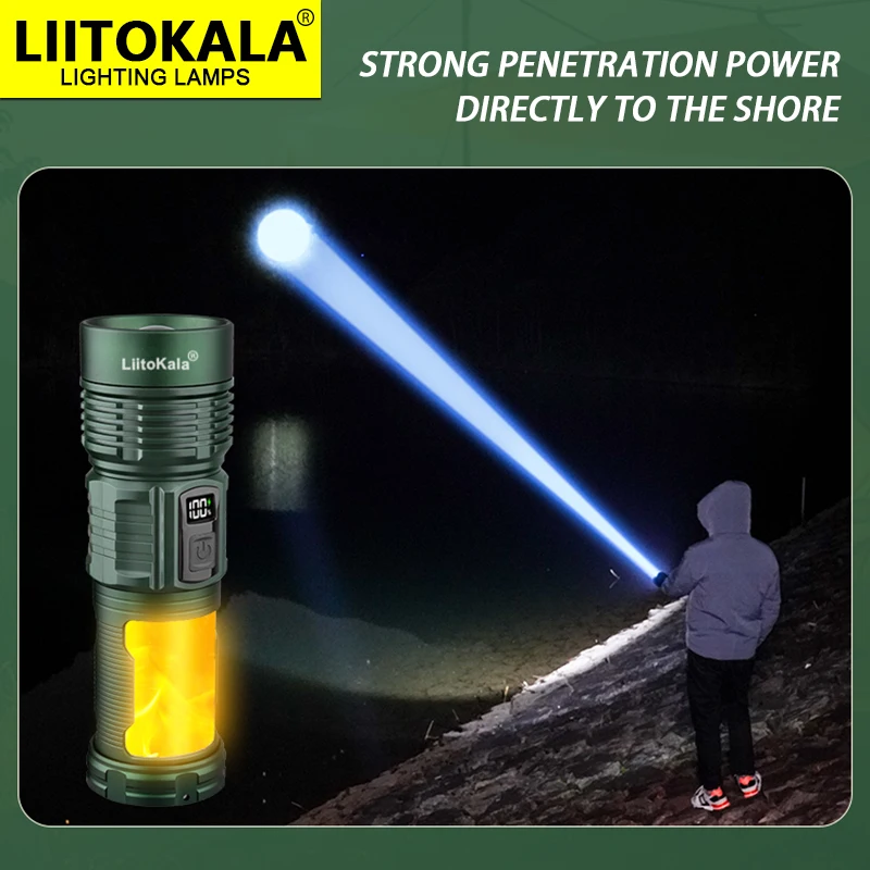 LiitoKala LF-702 flame breathing lamp 18650 detachable USB output Type-C charging white laser 4-color light