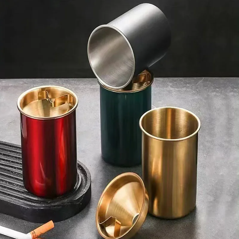 

Anti fly ash and anti fall ashtray funnel with cover creative ashtray stainless steel household car ashtray