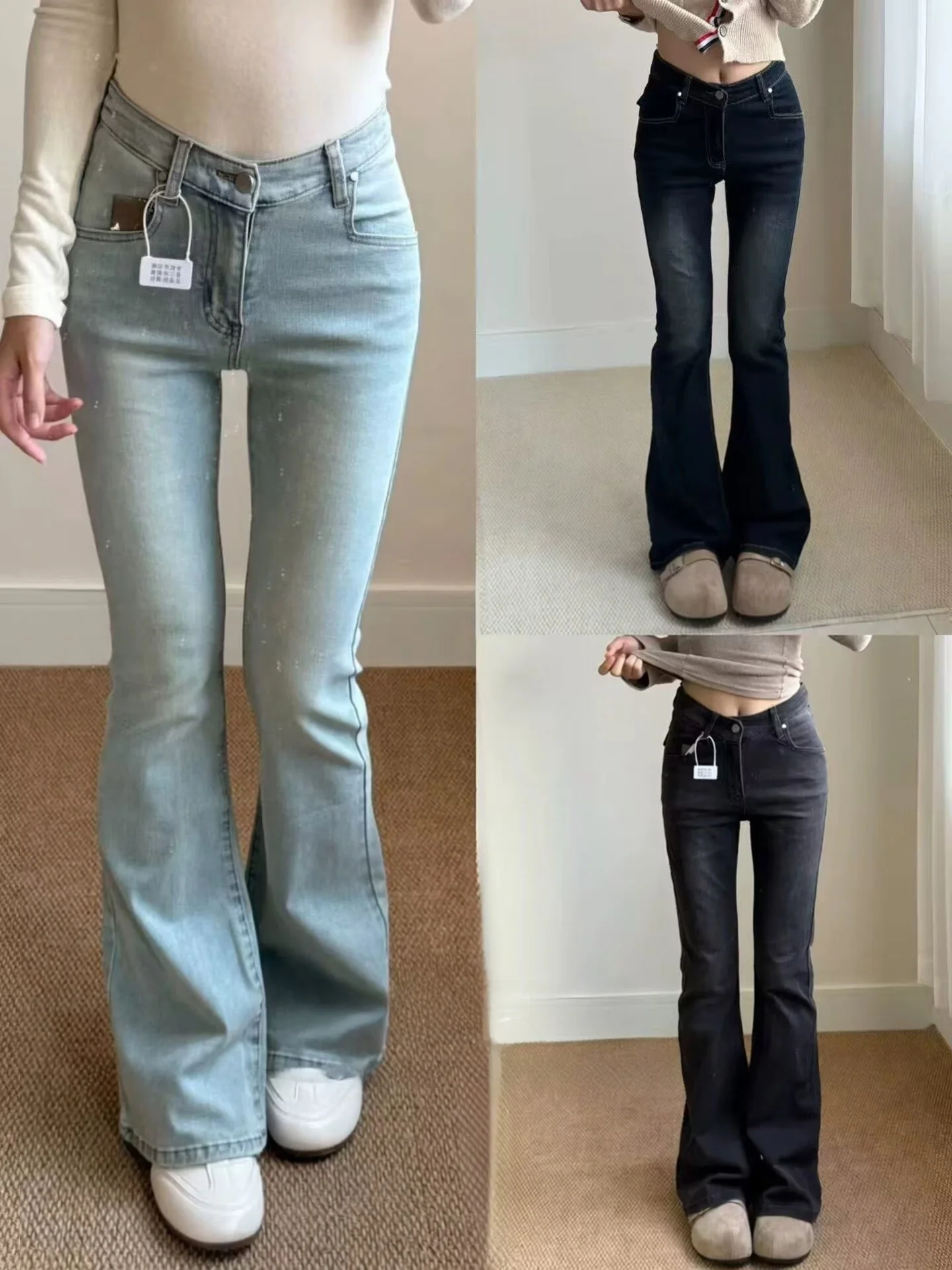 

High Waist Slim Fit Long Bell Bot American Retro Sle Women's Jeans Spring New Faion plus Size Straight Leg Trousers