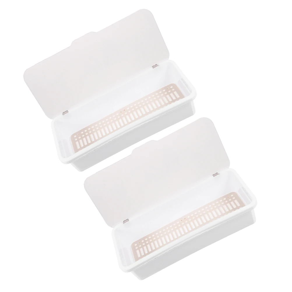 

2pcs Chopsticks Holder with Lid Kitchen Utensil Organizer Cutlery Storage Tray Tableware Spoon Silverware Container White PP