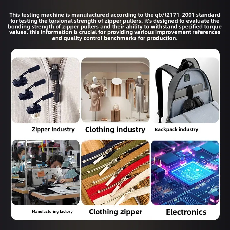 Torsional strength testing device for luggage and clothing zipper