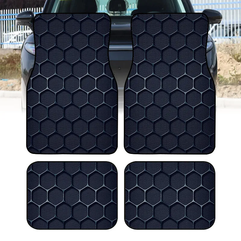4pcs Heavy-Duty Blue Hexagon Mats/Compatible For Trucks, SUVs/Fit All-Weather Car Liners/Durable Vehicle Interior (Ideal Gift)