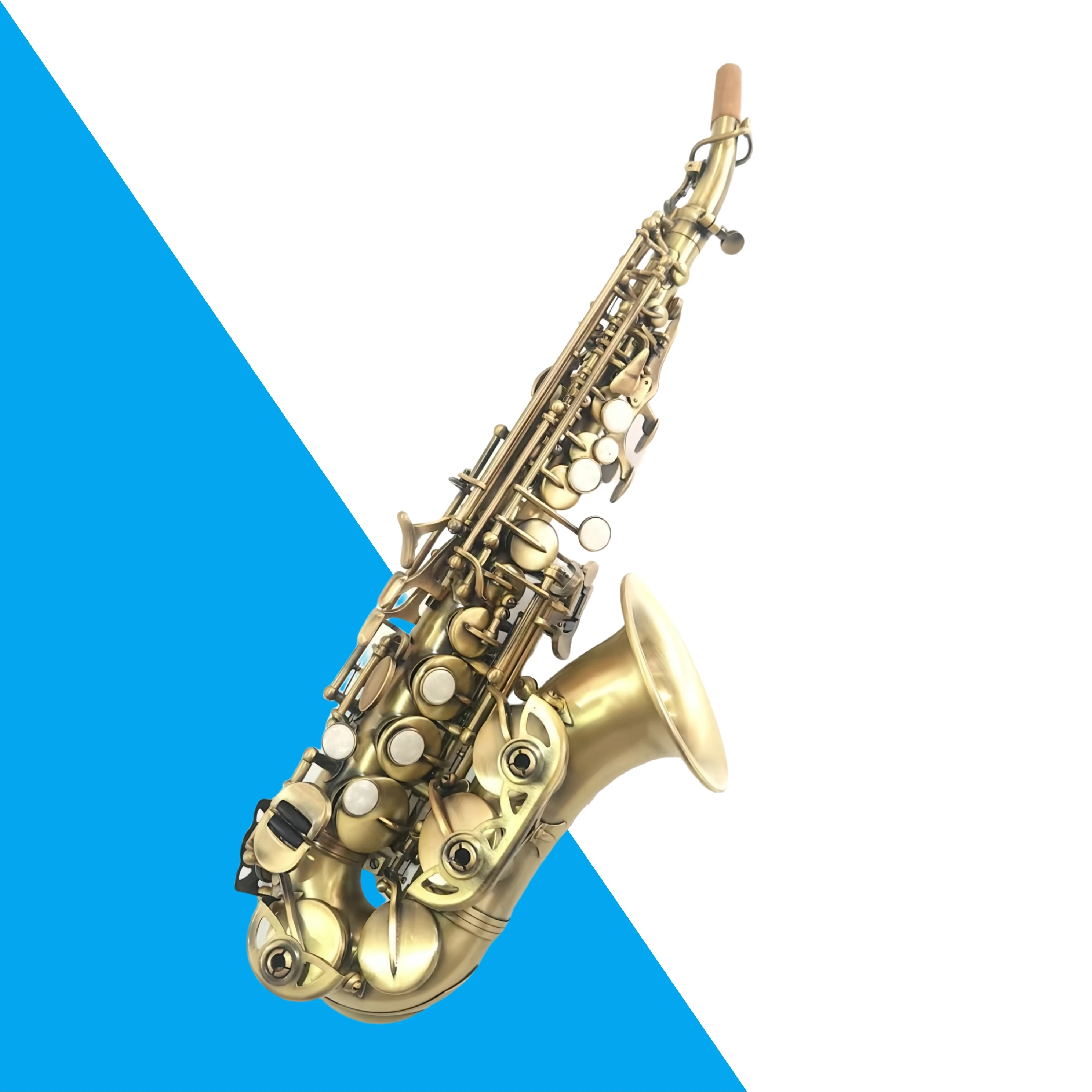 

Factory Direct Sales Bb Tone Soprano Curved Brass Saxophone with Antique Appearance