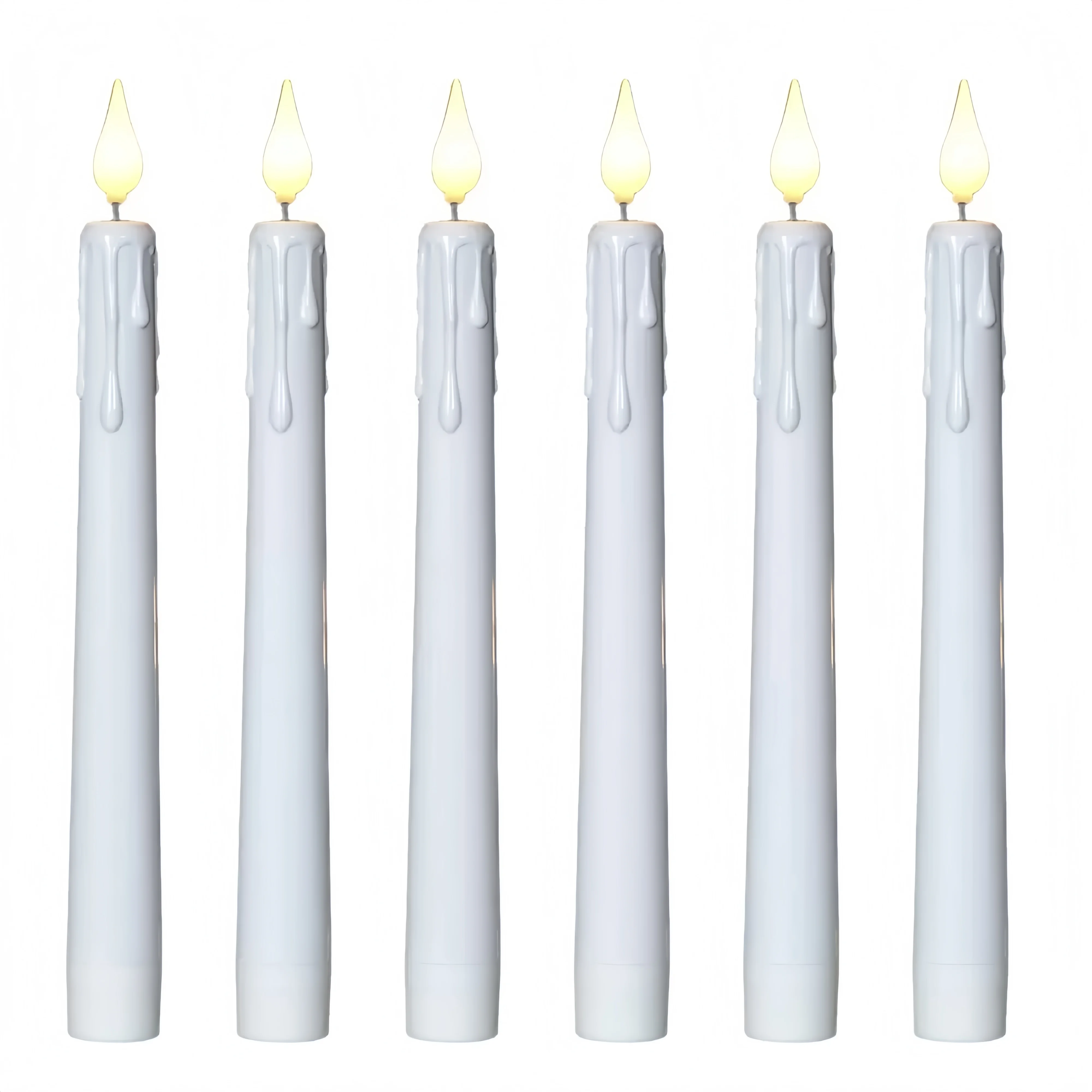 3D Flickering flame Rechargeable Led Taper simulated dipped wax Candles Ivory White Plastic USB-C Charging w/Remote&Timer Home W