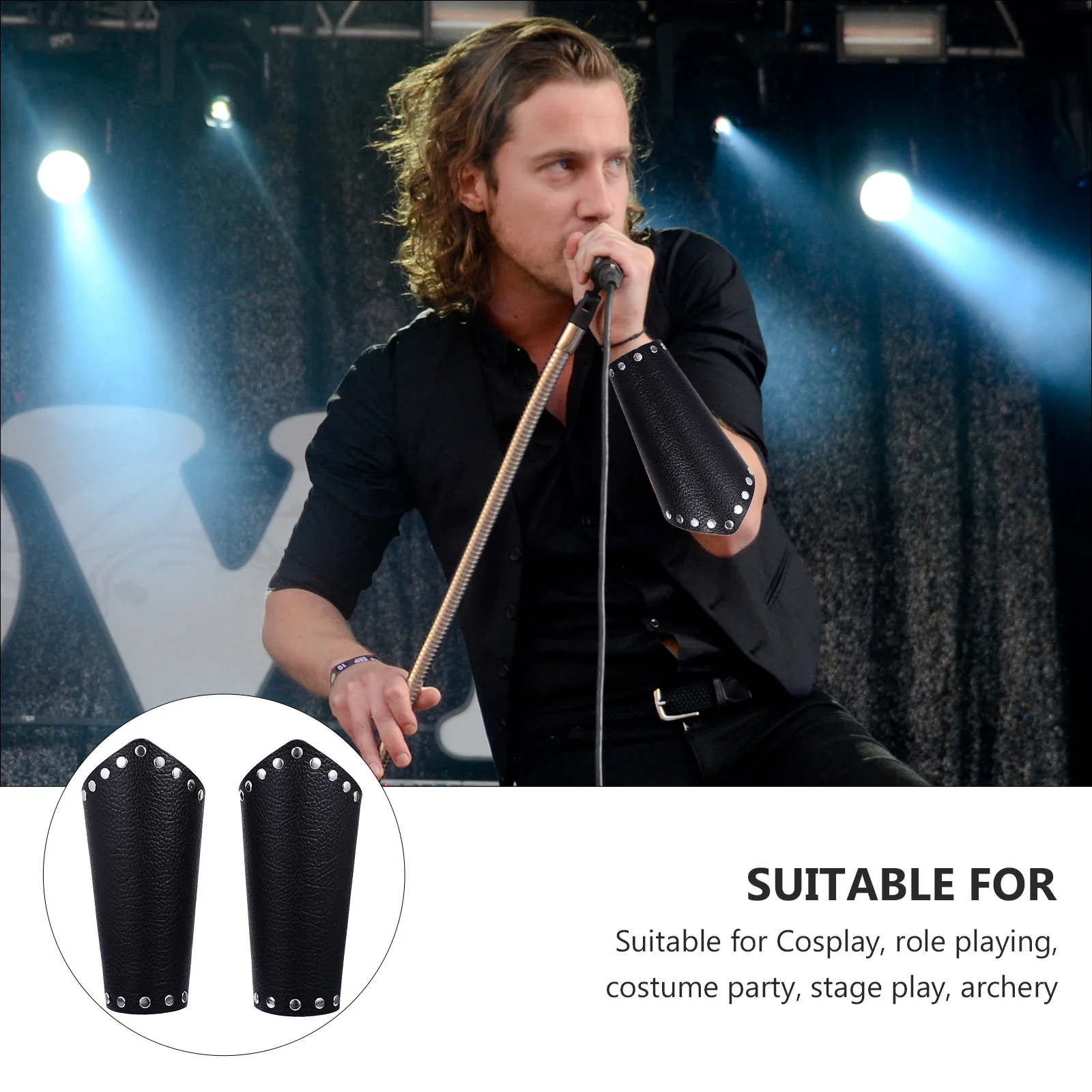 Medieval Armor Hand Muffs for Men, Luvas Pulseira, PU Resistente Pulseira Preta