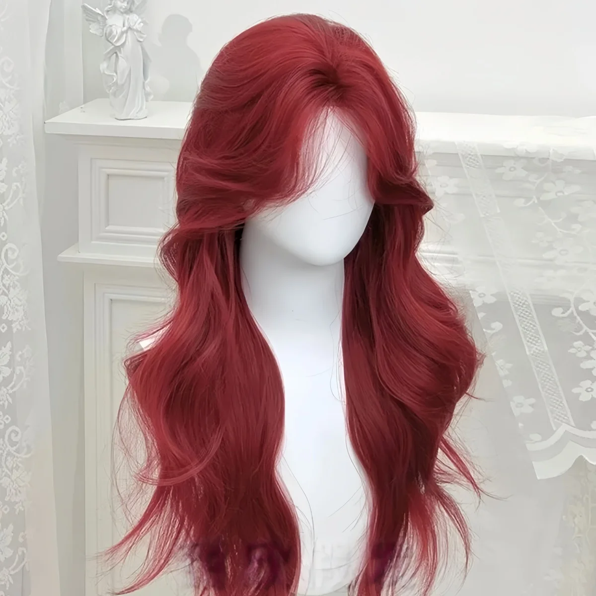 

26-дюймовый длинный красный парик для женщин, вьющиеся волнистые синтетические парики средней школы, термостойкое волокно для повседневной вечеринки, косплея