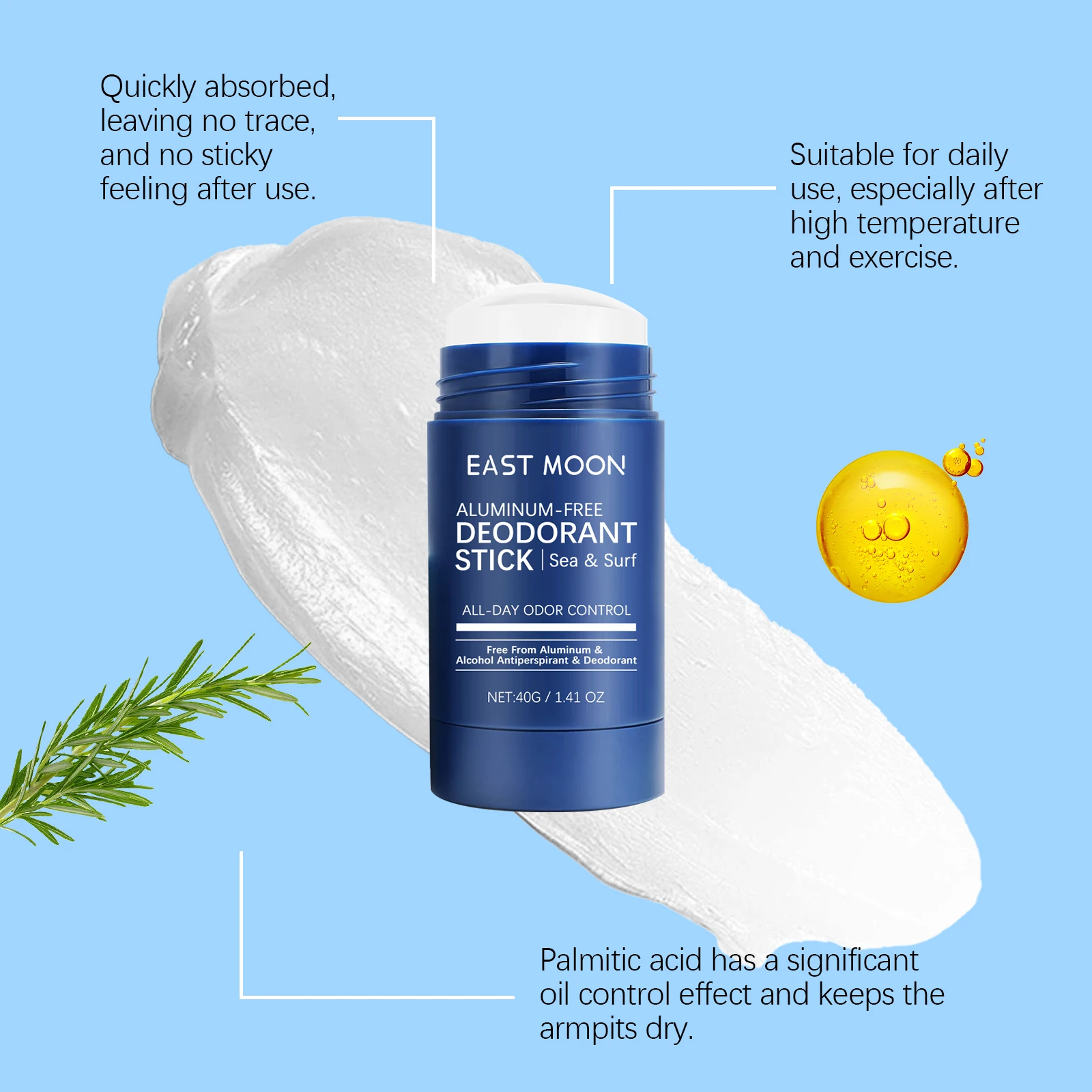 Rosemary Underarm Deodorant Stick Effective Deodorant Lasting Fragrance Removal Dry Mineral Essence Fragrance Stick