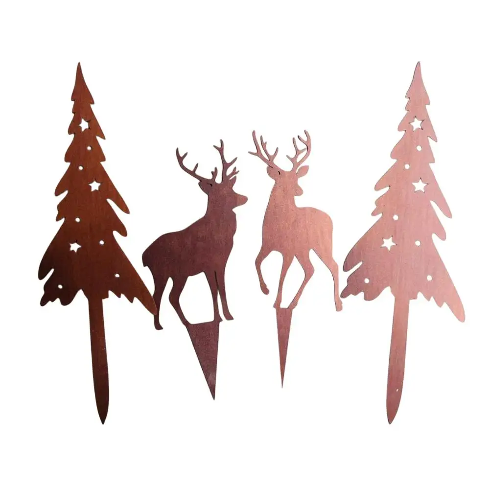 4 Piece Christmas Decoration Gnome Holder 2d Wood Coloured Exquisite Little Deer Christmas Tree Set Garden Decoration Outdoor