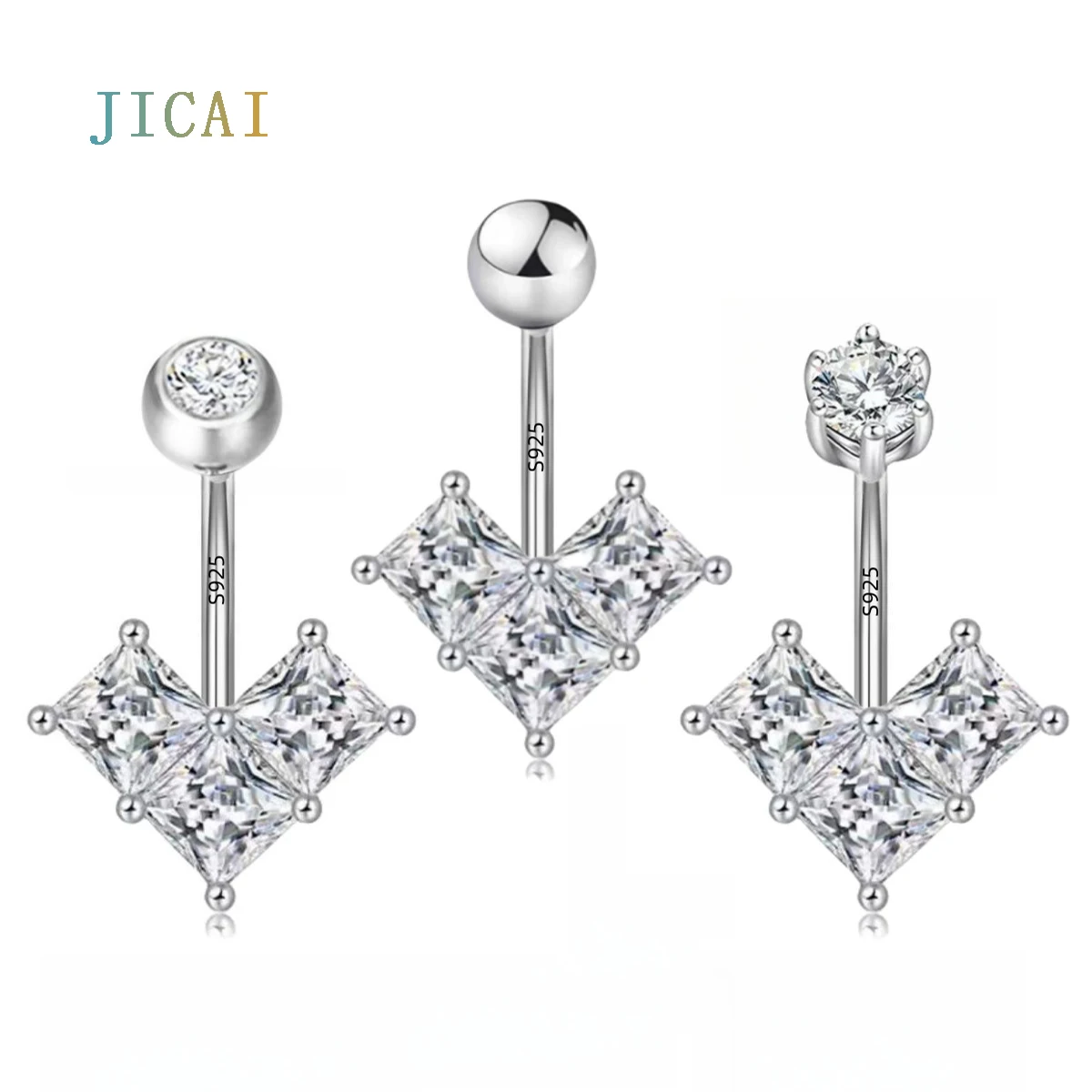 JICAI Piercing 925 Sterling Silver Heart Shaped Love Belly Button Piercing Body Jewelry Woman Sexy Accessories Fine