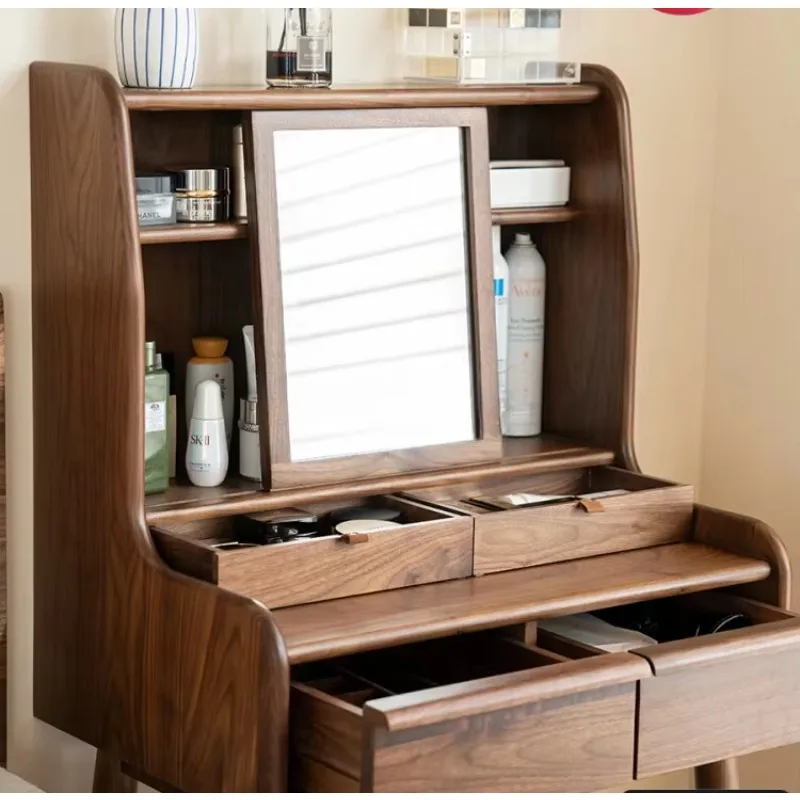 Bedroom Modern Minimalist Black Walnut Solid Wood Makeup Table Mirror Dressing Table