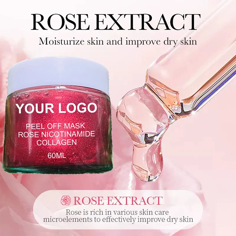 قناع الوجه الخاص بشعار مخصص 60 مللي مزيل الرؤوس السوداء الوردية قناع التقشير للتحكم في الزيوت إصلاح الرطوبة ماكياج جميع أنواع البشرة
