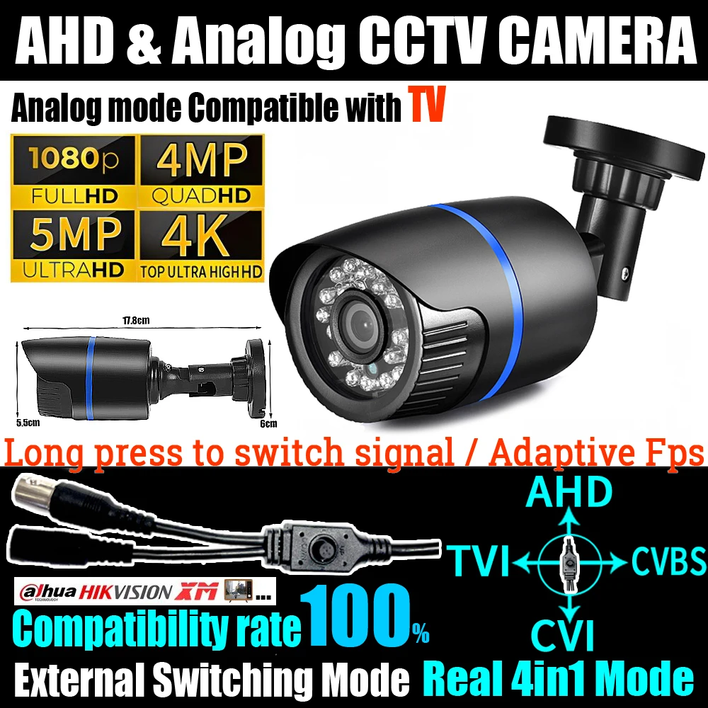 

Free Shipping 1080P/4MP/5MP/8MP Ultra AHD Camera TVI/CVI/Analog 4in1 OSD Menu HD Security Monitor 2.8mm Wide Angle Outdoor IP66