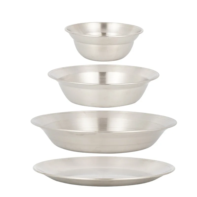 Outdoor dinner plate 4-piece set of camping stainless steel plates and dishes household tableware portable combination