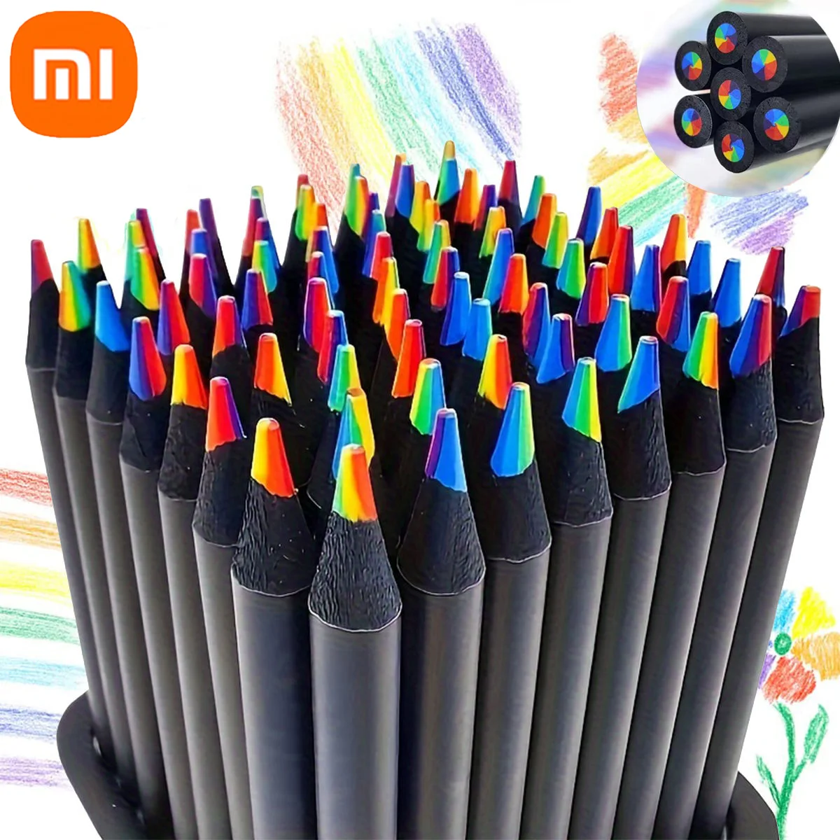 Xiaomi 10Pcs Colored Black Wood Pencils 7 in 1 Rainbow DIY Drawing Pencil for Sketching Doodling Coloring Painting Artistic NEW