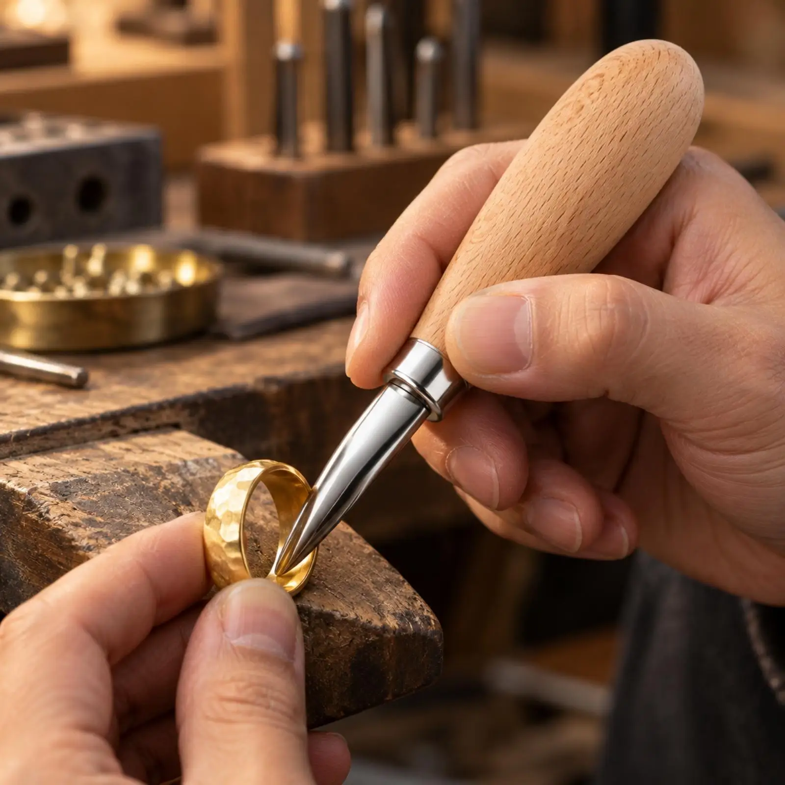 Precision Jewelry Polishing Scraper Hand Tool Stainless Steel Curved Blade Wooden Handle for Bracelet Crafting Finish