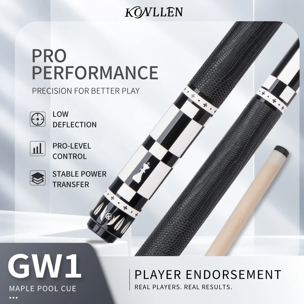KONLLEN Ahorn-Billardqueue GW1 Serie mit Geringer Abweichung, Professioneller Ultra-Glatter Kohlefaser-Innenschlauch, Billardqueues mit 12mm Spitze