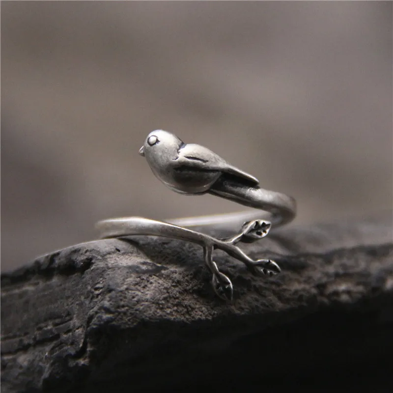 Buyee 925 Sterling Silver Small Ring Finger Cute Bird Animal Open Ring for Woman Fashion Retro Ethnic Fine Jewelry Circle