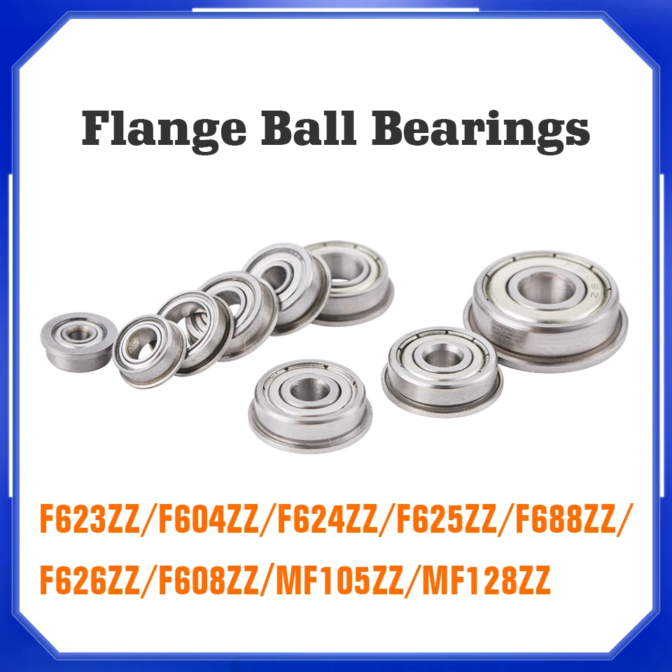 10pcs Flange Ball Bearings F604ZZ F623ZZ F624ZZ F625ZZ F608ZZ F688ZZ 3D Printers Parts Deep Groove Pulley Wheel Aluminium Part