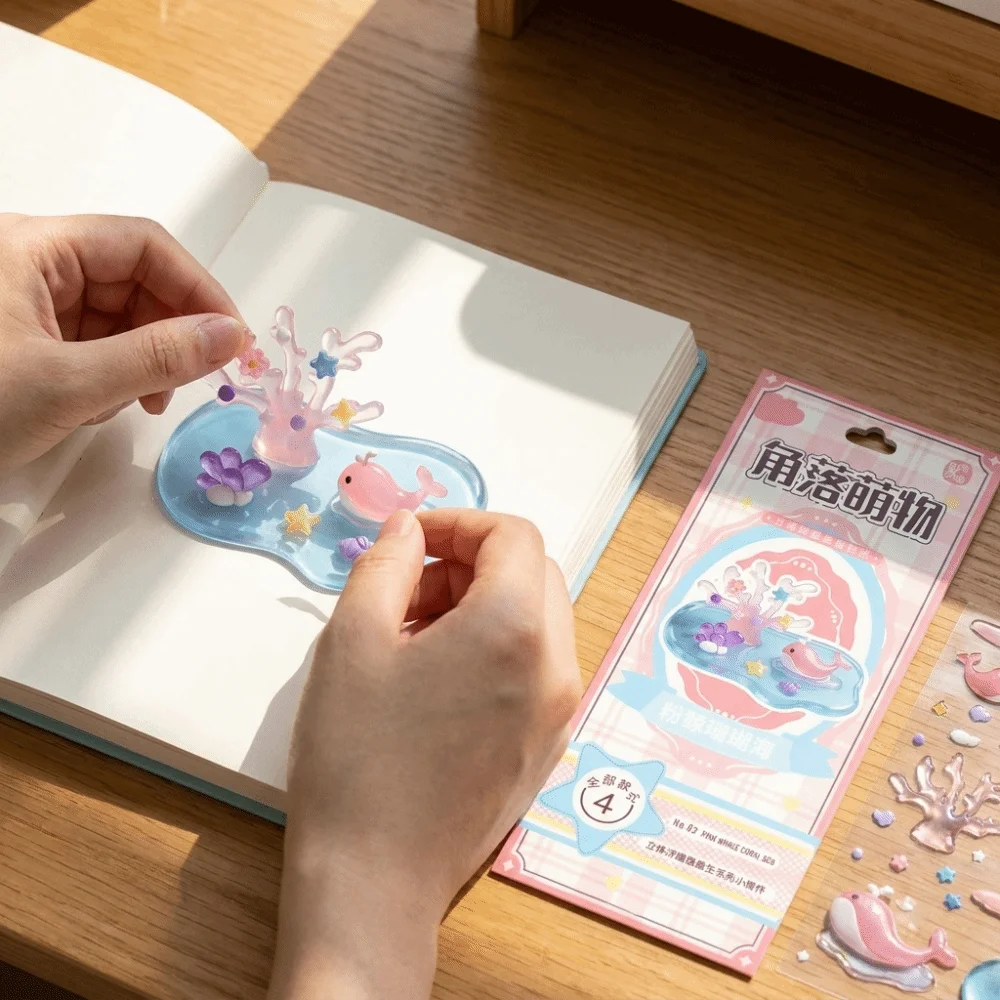 Drop Glue 3D DIY Crystal Stickers Bear Rabbit Handcraft Cartoon Stacking Stickers Removable Whale Relief Ornament Stickers
