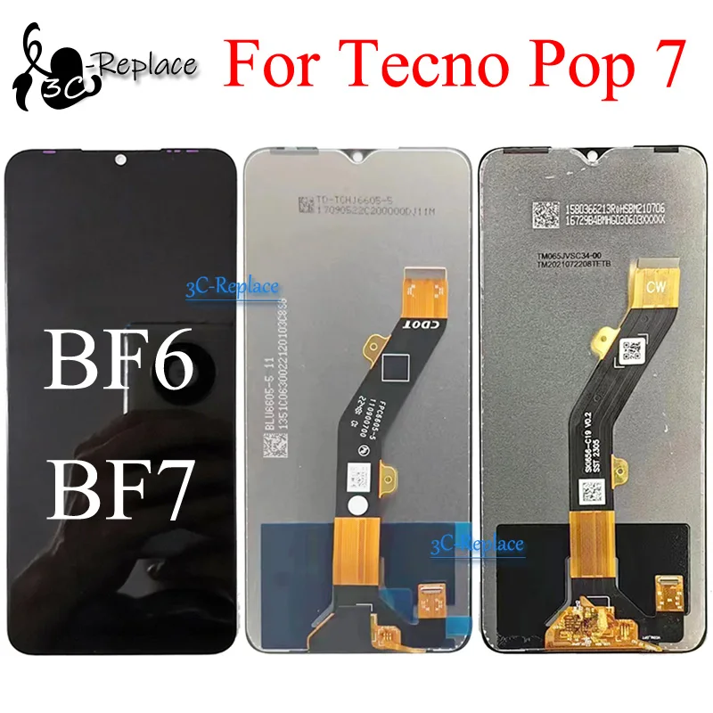أسود 6.6 بوصة لـ Tecno Pop 7 Pop7 BF6 BF7 شاشة LCD تعمل باللمس محول الأرقام الجمعية استبدال/مع الإطار