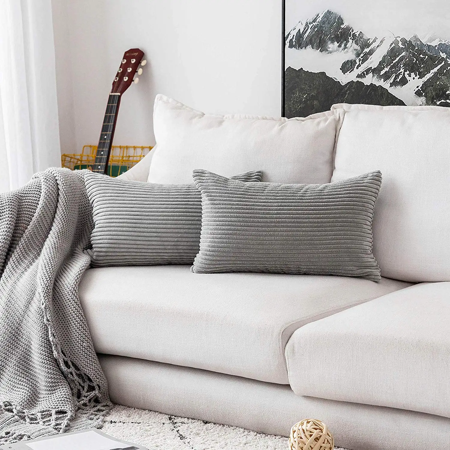 

Pillow Cover Cushion Covers Gray Striped Super-Soft Corduroy Home Decor 45x45cm Decorative for Sofa Living Room Pillow Case