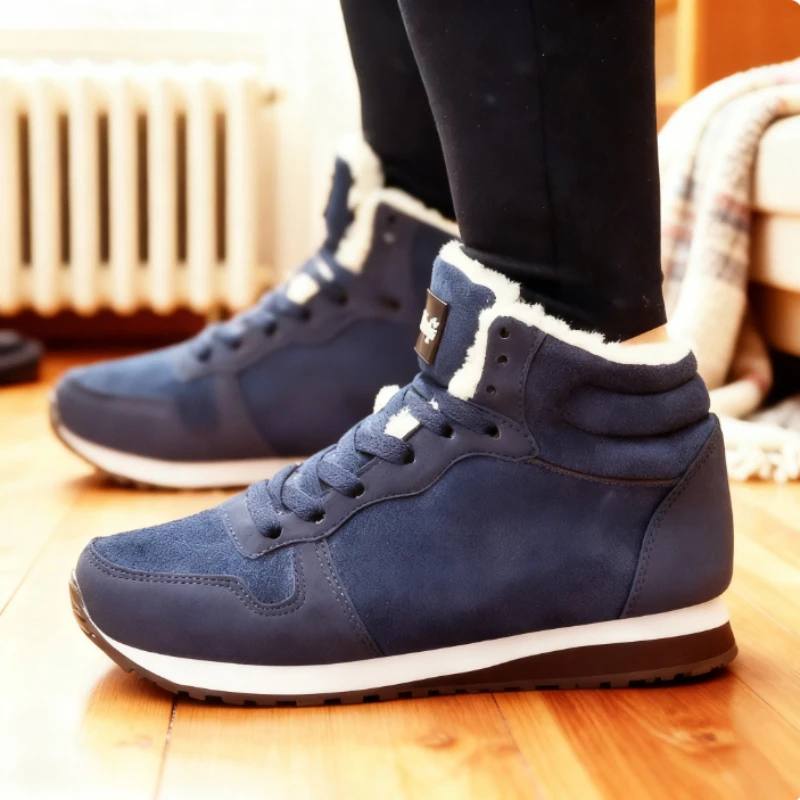 Men's Winter Snow Boots Warm Plush Couple Causal Boots Korean Durable Non Slip Sneakers Comfortable Platform Warm Mens Shoes