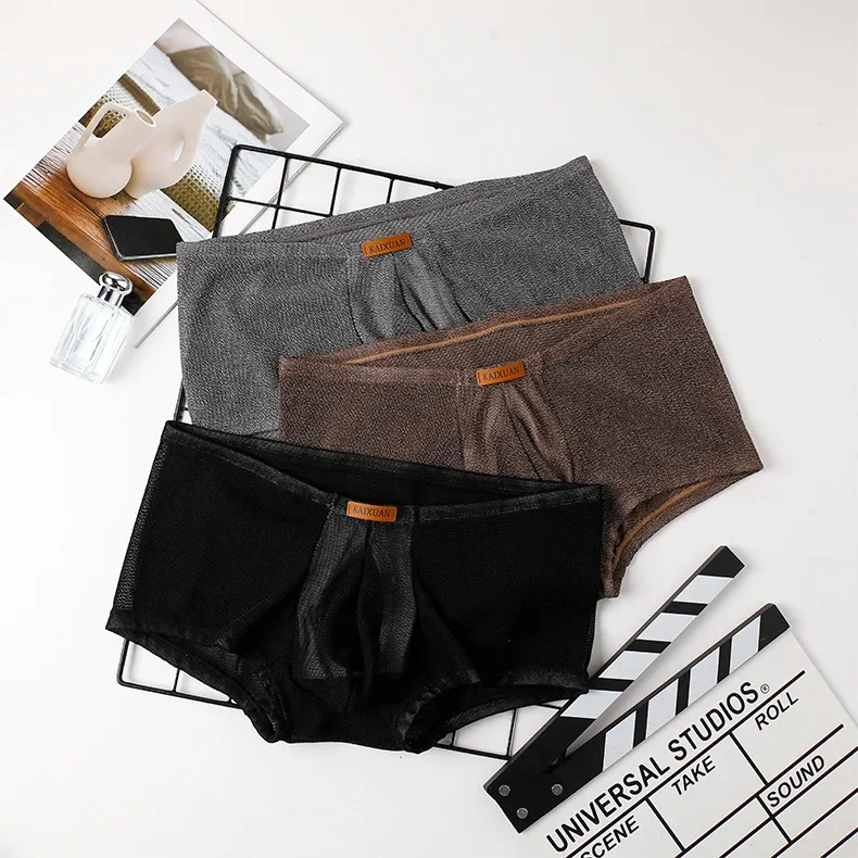 Men's Ice Silk Mesh Boxer Briefs Ultra-thin Breathable Cool Quick Dry Underwear Soft Comfortable Panties for Summer Daily Wear