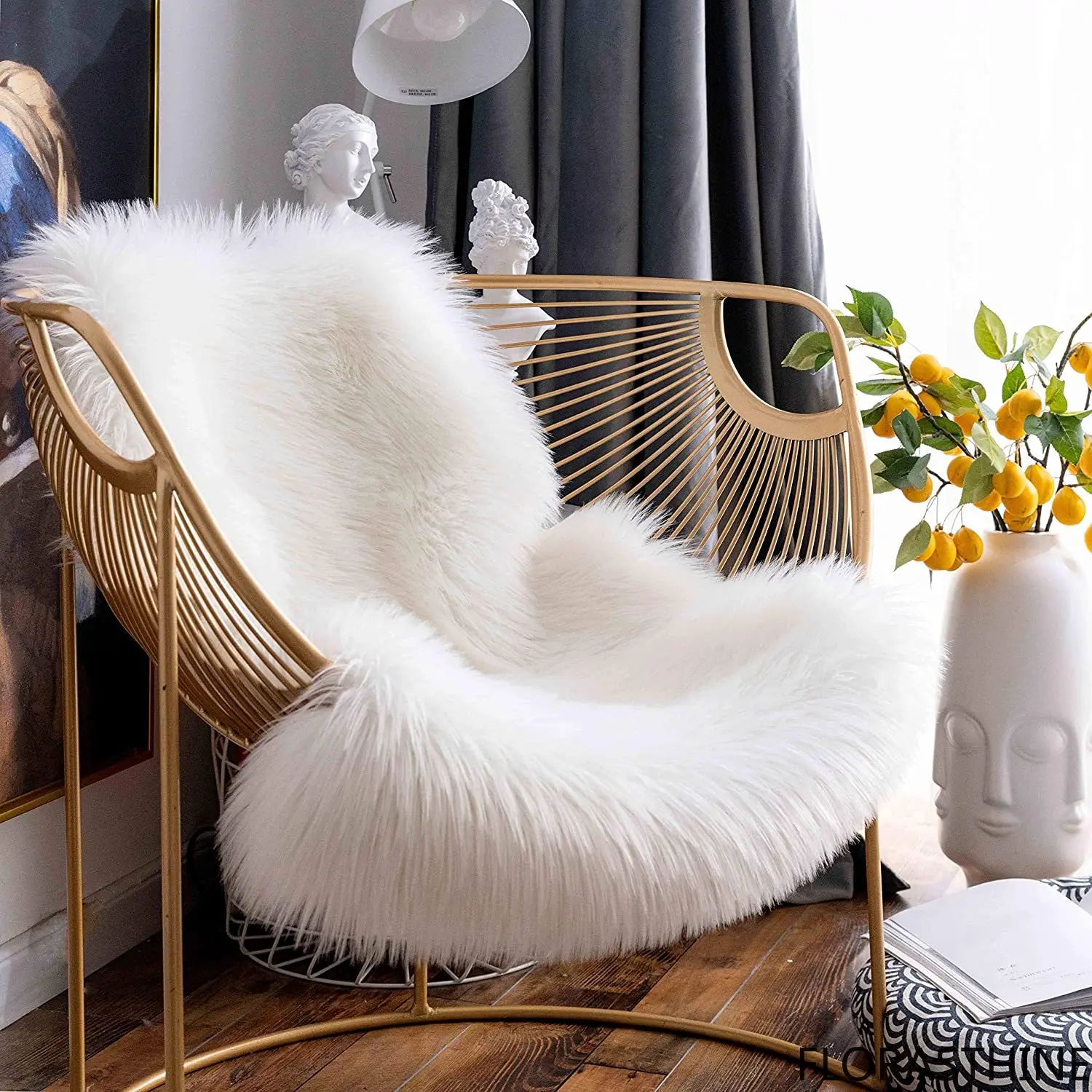 Fur Faux Sheepskin Soft Carpet Washable Seat Mats for Floor Rugs Fluffy Hairy Warm for Living Room Bedroom Chairs Sofas Cover
