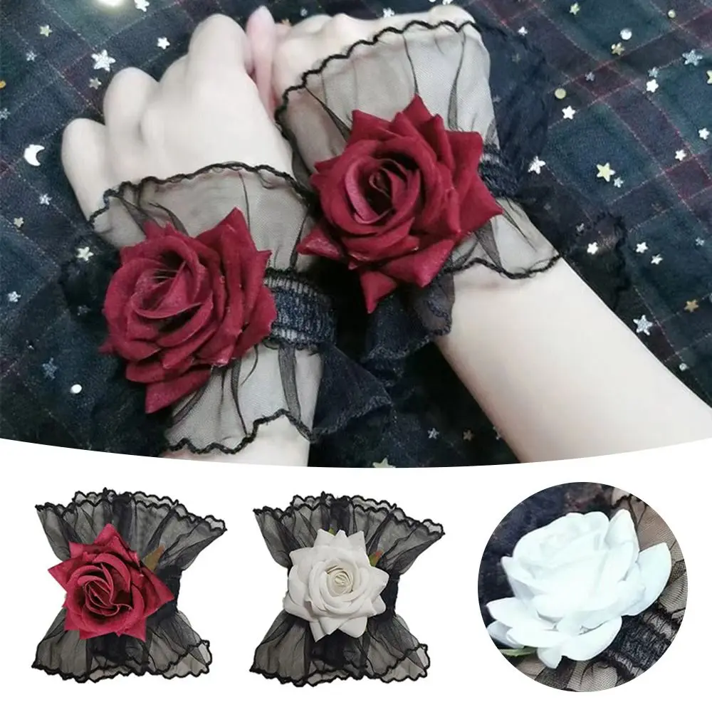 ハンドスリーブアームスリーブフリル花レイヤードレース弾性アームカバーウォーマー手袋女性女の子手首腕袖口