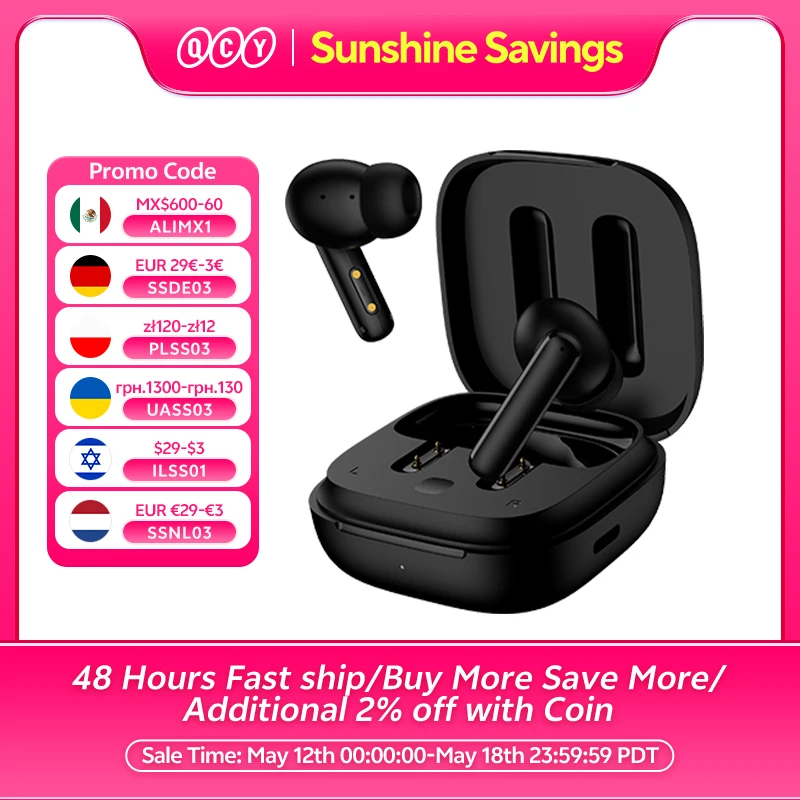 QCY T13 ANC Wireless Earphones Bluetooth 5.3 TWS ANC Noise Cancellation Headphone 4 Mics ENC Headset in-Ear Handfree Earbuds