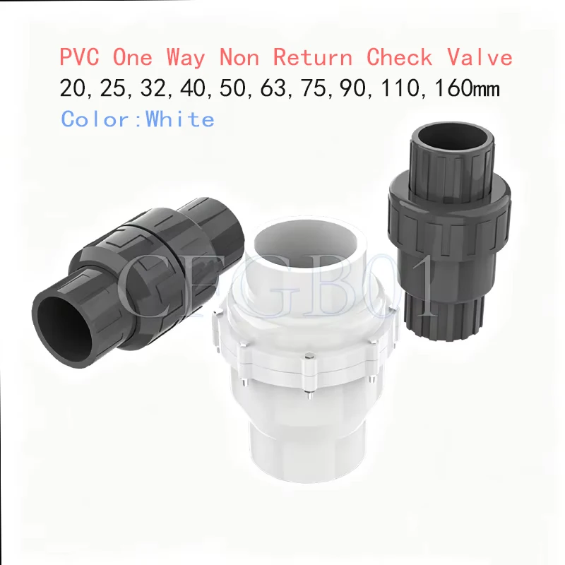 PVC One Way Non Return Check Valve 20,25,32,40,50,63,75,90,110,160mm Metric Solvent Weld Pressure Pipe Fitting Aquarium Garden