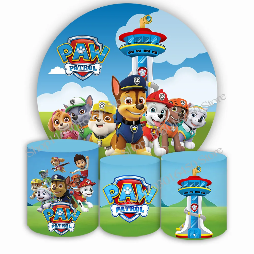 The Paw Patrol Round Backdrop Blue Elastic Circle Baby Shower For Kids Cute Birthday Party Background Cylinder Decoration Props