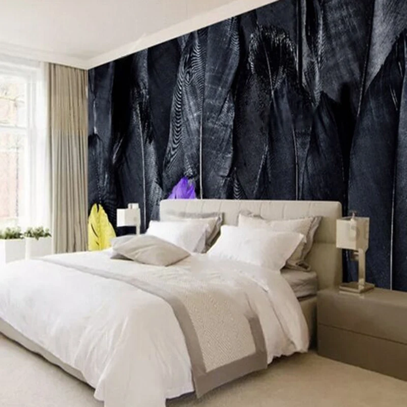Modern and fashionable 3D stereoscopic feather beautiful workwear TV luxurious home bedroom decoration background wall