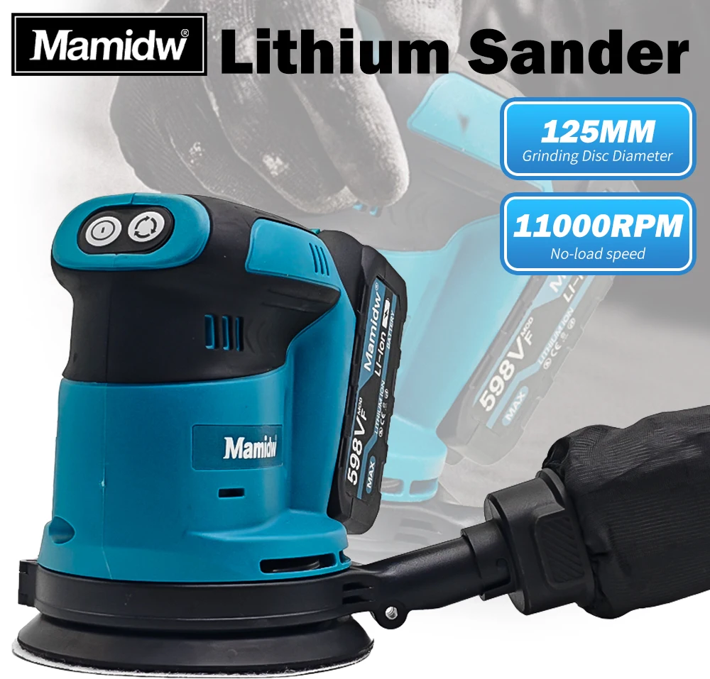 Mamidw Brushed 125mm multifunctional brushed sander, stable and durable, self-adhesive base design, For Makita 18v Battery PIN