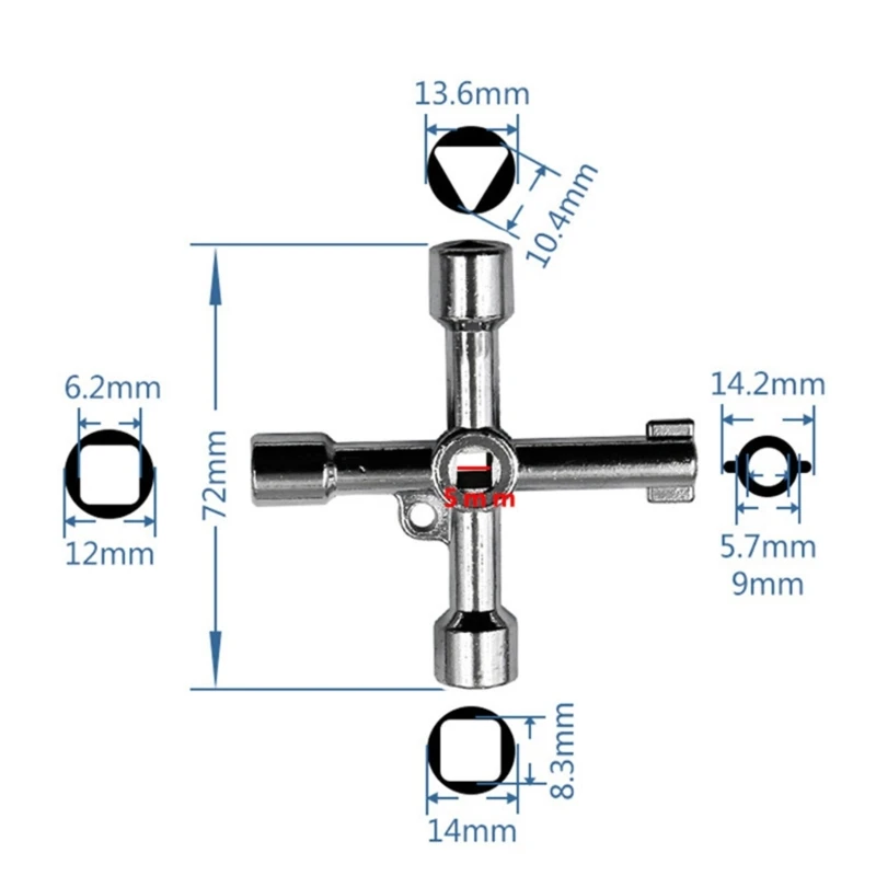 4-Way Multi-Functional Utilities Key Triangle Square Universal Cross Triangle Key Wrench for Faucet Electrical Cabinet