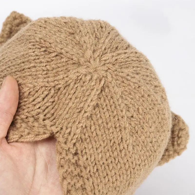 

C63C Sweet Beanie Hat Casual Kitten Lace-up Baby Knitted Hat Autumn Winter