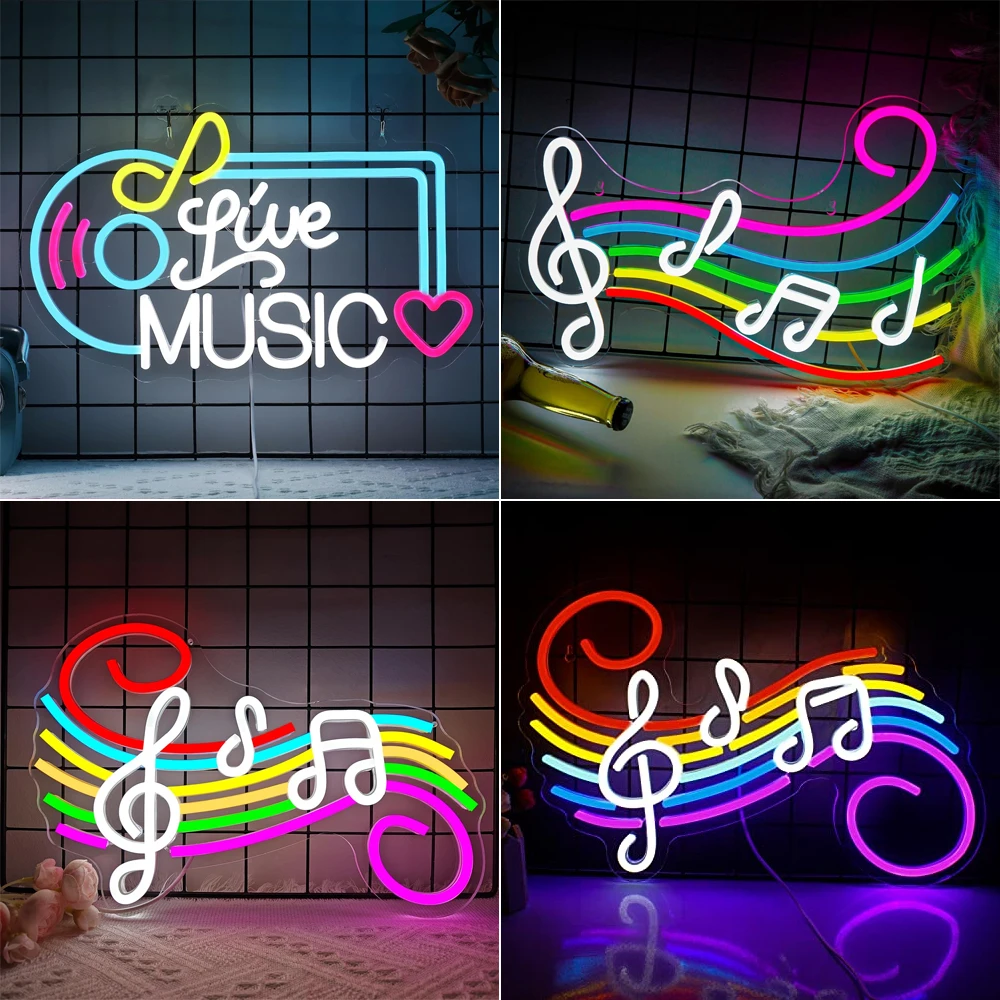 

Staff Color Notes Neon Led Sign Live Music Led Light Dimmable Room Decoration For Music Bar Kid's Room Music Studio Wall Decor