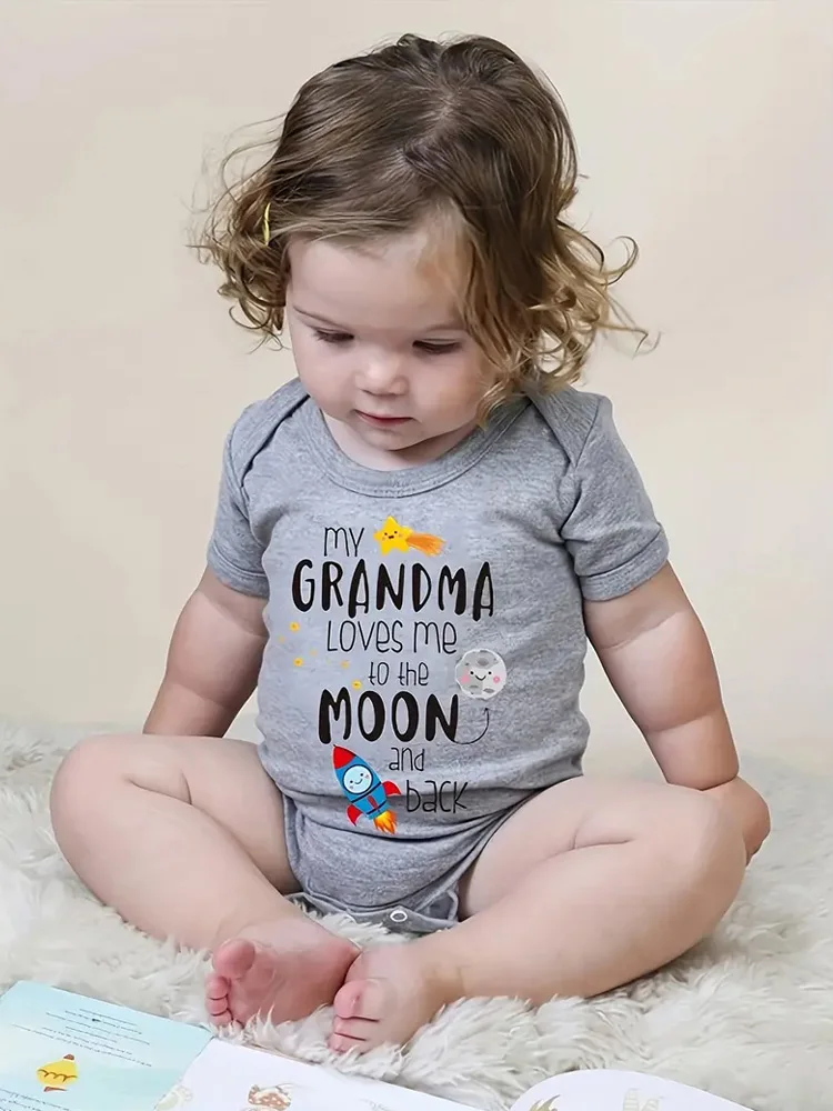 My Grandpa Loves Me To The Moon and Back Cute Letter Printed Newborn Baby Romper Bodysuit Soft and Comfortable Baby Onesie