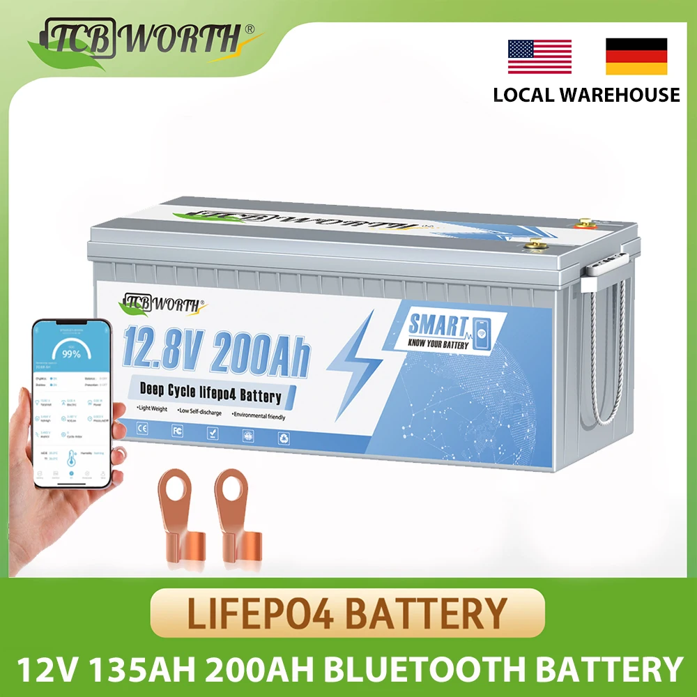 

12v 135Ah 200Ah LiFePO4 Battery Built-in 100A BMS Lithium Battery Deep Cycles Support in Series/Parallel For RV Outdoor Camping