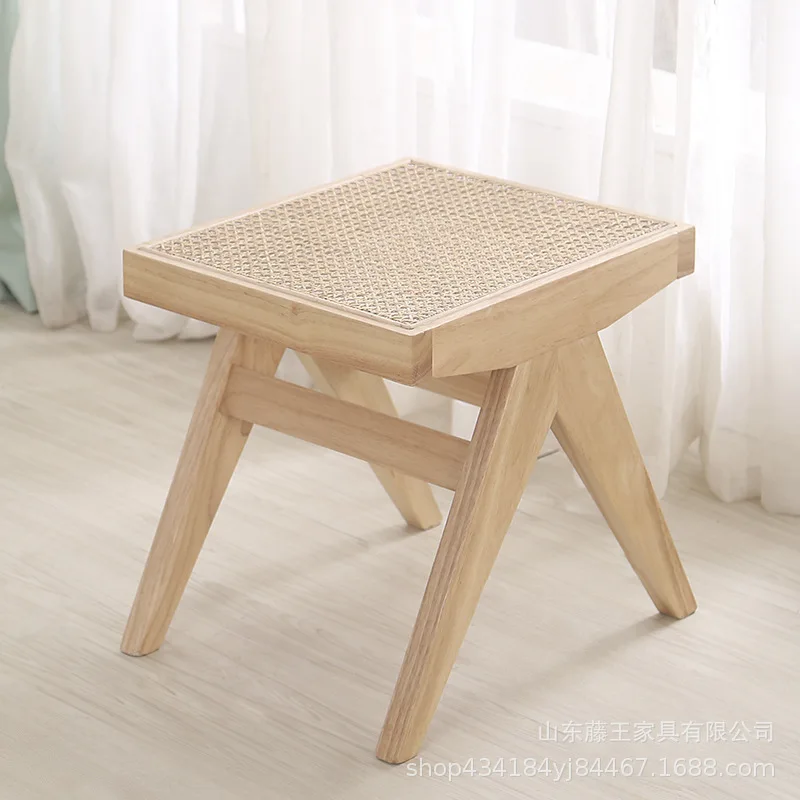 Rattan bench household living room bedside solid wood stool clothing store disassembly and replacement shoe stool