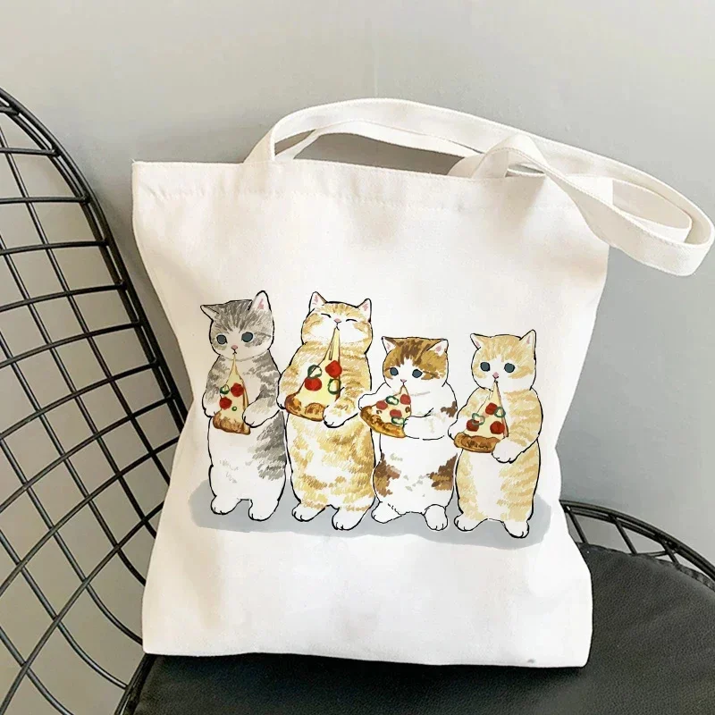 Cute Cat Cartoon Print Shoulder Bags  painting  Harajuku Canvas High Capacity Handbag Children Birthday Gifts