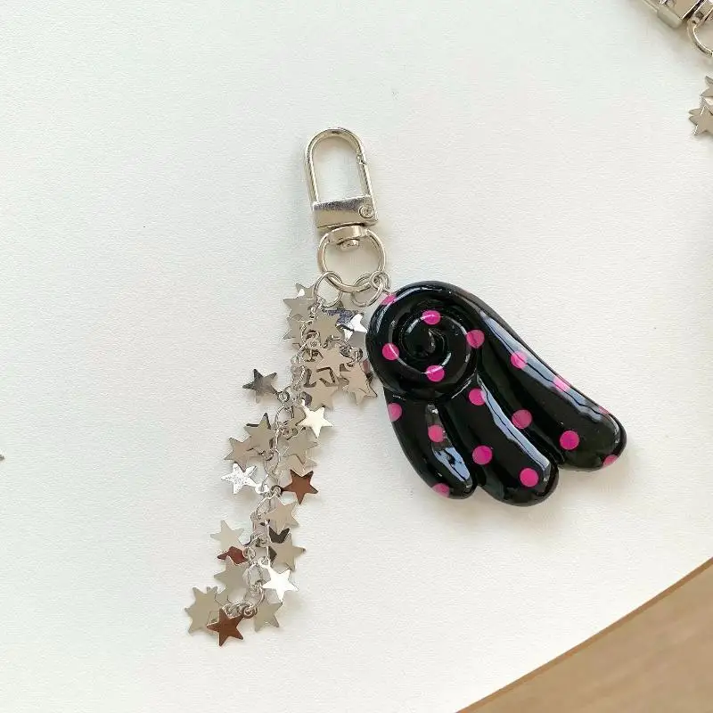 1 Stück Schlüsselanhänger mit Engelsflügel, modischer Taschenanhänger mit Punktmuster, Y2K-Stern-Verschluss, Taschen-Charm, Hängedekoration für Rucksack und Handtasche – Detail 8