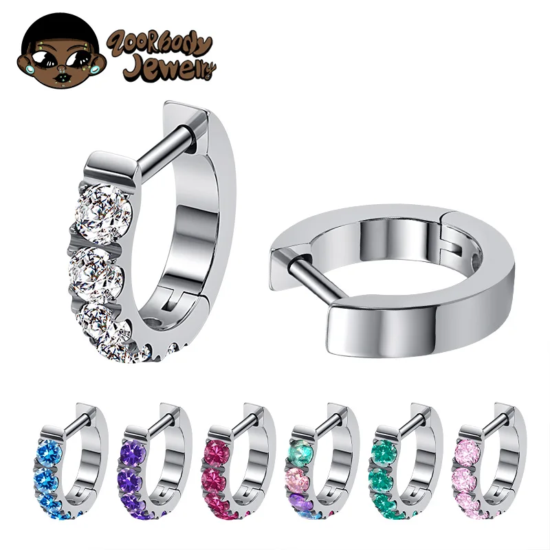 F136 Titan-Ohrring mit Scharnier, Creolen, CZ, 16 g, eloxierend, rund, für Damen und Herren, Ohrläppchen, Implantatqualität, Körperschmuck